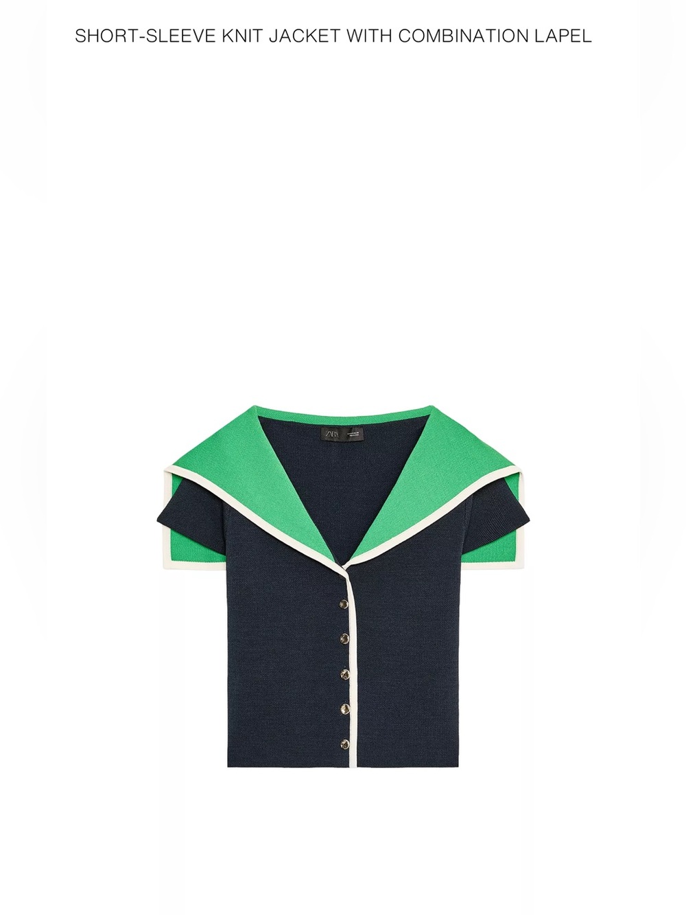 Zara Navy Short-Sleeve Knit Jacket with Green attached cape
